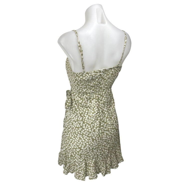 Princess Polly Green White Floral Sleeveless Camisole Tank Wrap Mini Dress 4