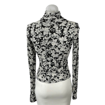 Alice + Olivia Delaina Floral Turtle Neck Long Sleeve Fitted Shirt Blouse Top XS