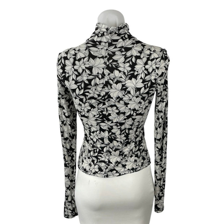 Alice + Olivia Delaina Floral Turtle Neck Long Sleeve Fitted Shirt Blouse Top XS