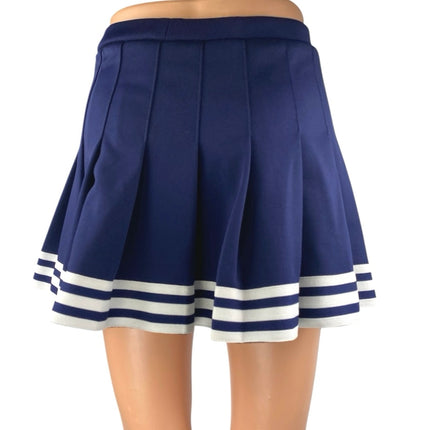 Cheerleading.com Women's Navy Blue White Stripes Pleated A Line Mini Skirt Sz XS