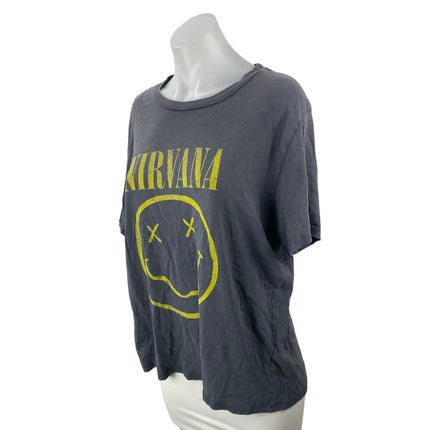 Long Gone Nirvana Smiley Gray Graphic Crew Neck Short Sleeve Tee T-shirt Top M