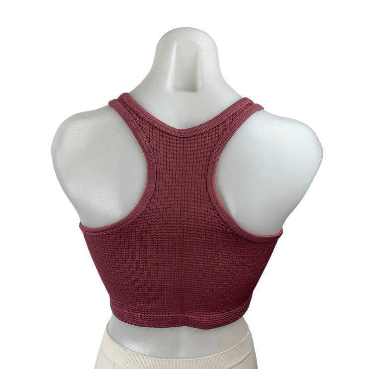 Out From Under Drew Seamless Waffle Knit Sleeveless Henley Crop Tank Bra Top M/L