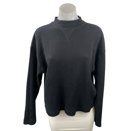 Gap Womens Black Ribbed Knit Mock Neck Long Sleeve Sweatshirt Sweater Top Size S