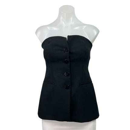 Zara Womens  Black Strapless Buttoned Tailored Bustier Bandeau Tank Tube Top S