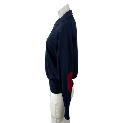 Boast Women's Navy Blue Knit Long Sleeve Button Front Polo Sweater Top Size M