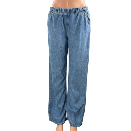 Zara Women's Blue Elastic Waist High Rise Straight Relaxed Denim Jeans Size 4