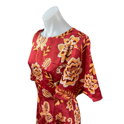 Flying Tomato Red Floral Half Flutter Sleeve Open Back Fit & Flare Midi Dress S