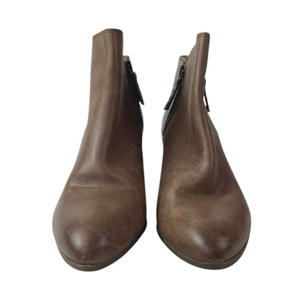 Frye Judith Women's Brown Leather Double Zip Almond Toe Heeled Ankle Boots Sz 9M