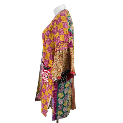 Rahab's Rope Reversible Kantha Stitch Midi Kaftan Duster Coat Jacket Free Size