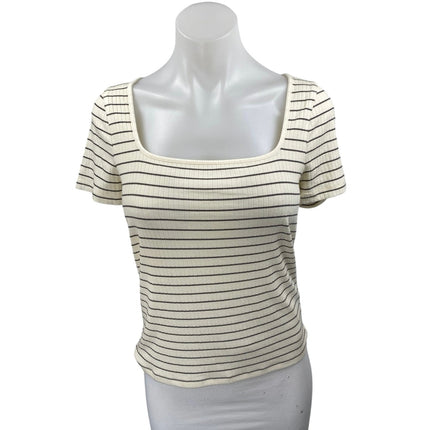 Madewell Cream Black Striped Ribbed Knit Short Sleeve T Shirt Tee Top Size S