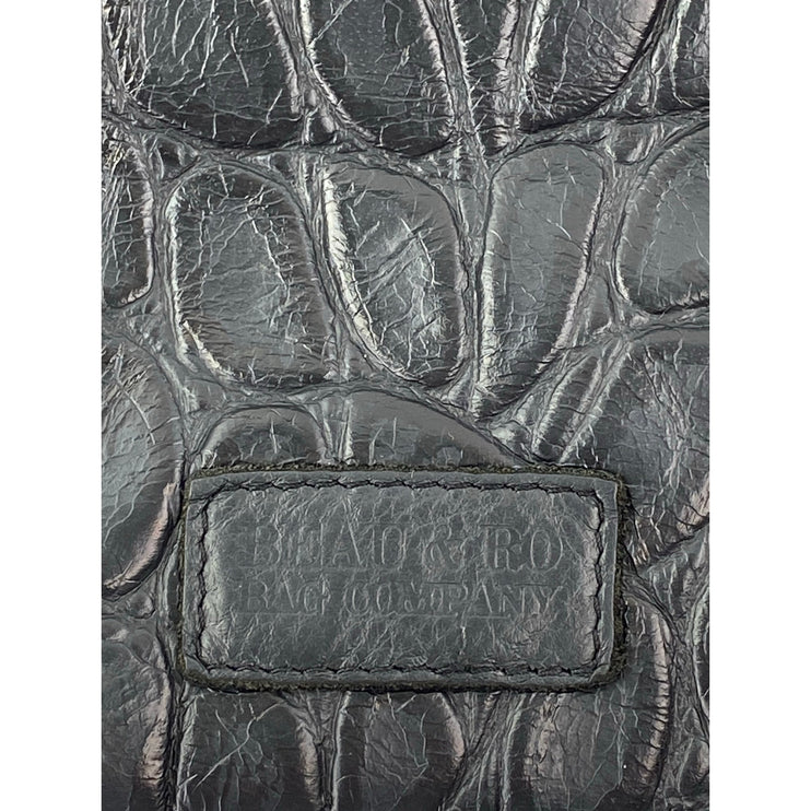 Beau & Ro Womens Black Croc Faux Leather Vegan Crossbody Clutch Purse Handbag OS