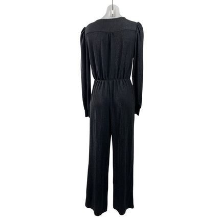 MNG Mango Black Long Sleeve V Neck Glitter Sparkly Wide Leg Jumpsuit Size S