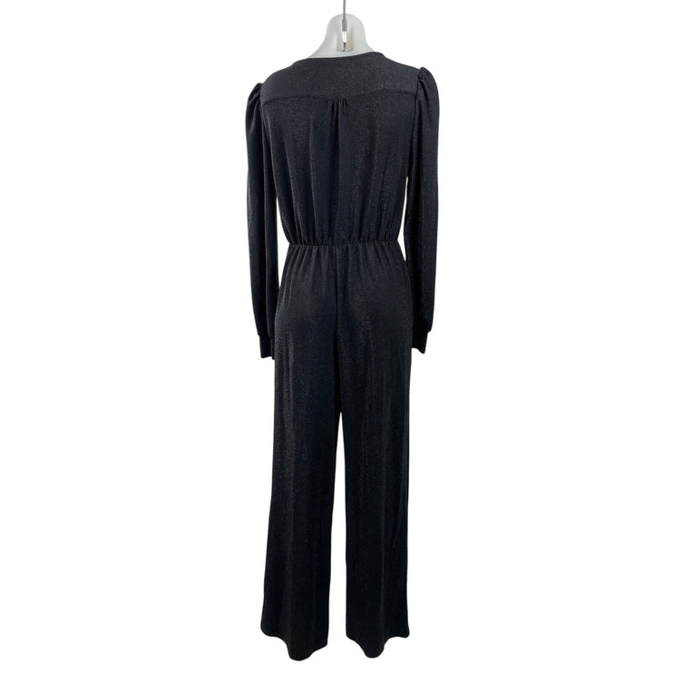 MNG Mango Black Long Sleeve V Neck Glitter Sparkly Wide Leg Jumpsuit Size S