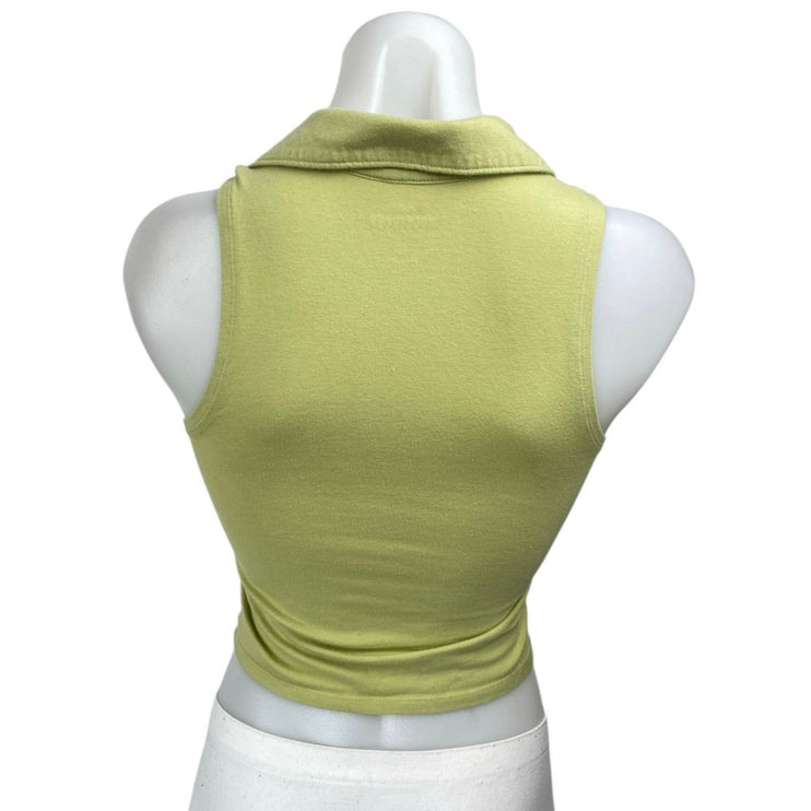 Hollister Women's Green Sleeveless Collared Button Up Shirt Crop Top Size S