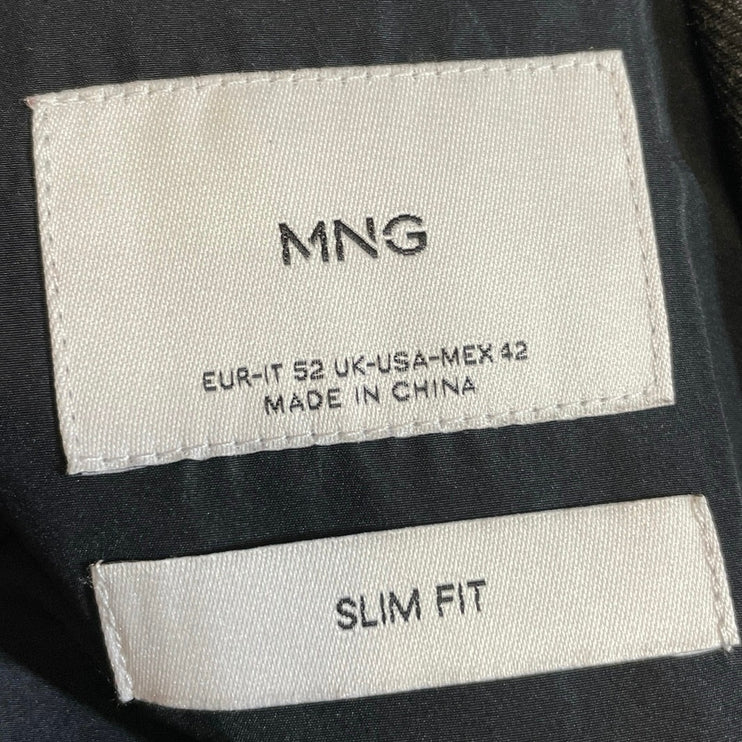 MNG Mango Men's Black Slim Fit Peak Lapel Double Breasted Coat Jacket Size 42