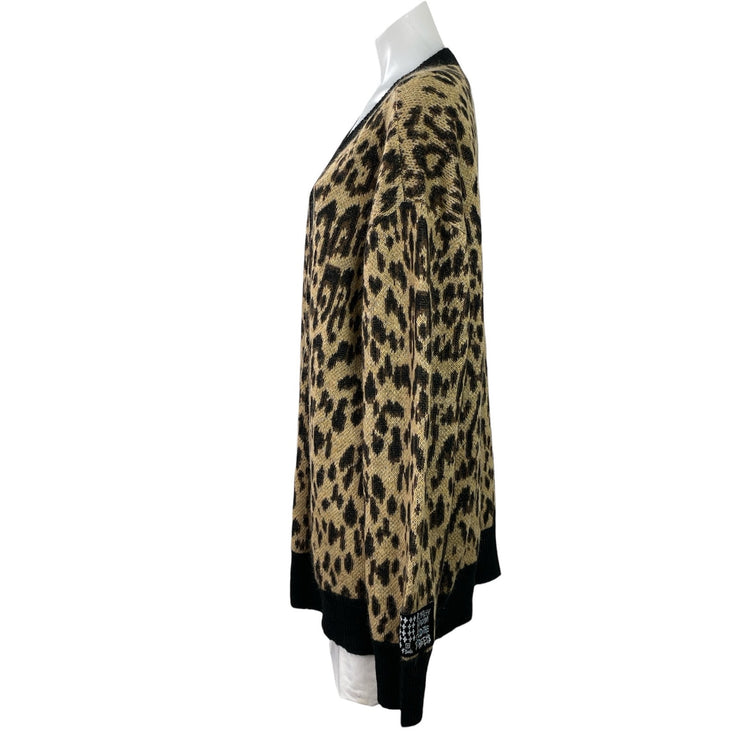 Ksubi Women's Beige Leopard Animal Wool V Neck Button Up Cardigan Sweater Top L