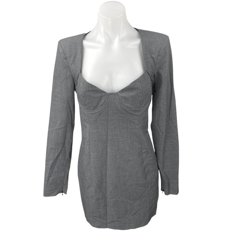 Zara Womens Gray Sweetheart Neck Long Sleeve Zip Mini Career Sheath Dress Size M