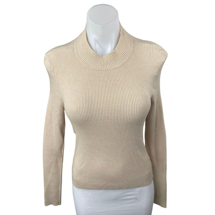 Anna Rae Women's Beige Tan Ribbed Knit Mockneck Cutout Long Sleeve Sweater Top M