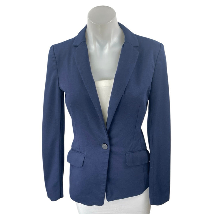 H&M Women's Blue Long Sleeve Single Button Notch Blazer Coat Suit Jacket Size 4