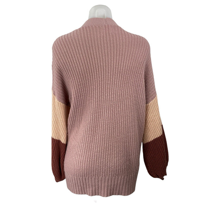 Sienna Sky Pink Ribbed Knit Colorblock Pocket Open Cardigan Sweater Top Size M
