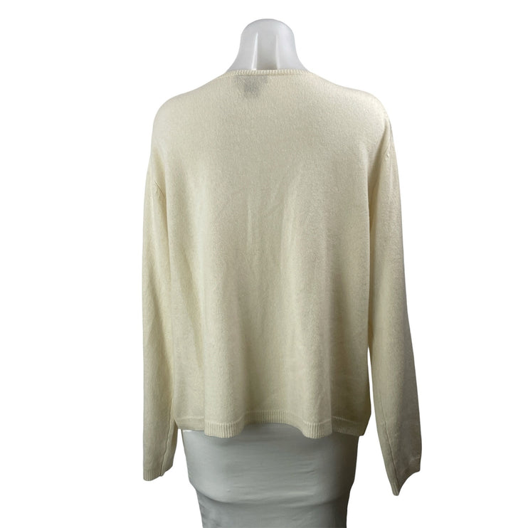 Neiman Marcus Cream 100% Cashmere Round Neck Button Down Cardigan Sweater Top 1X