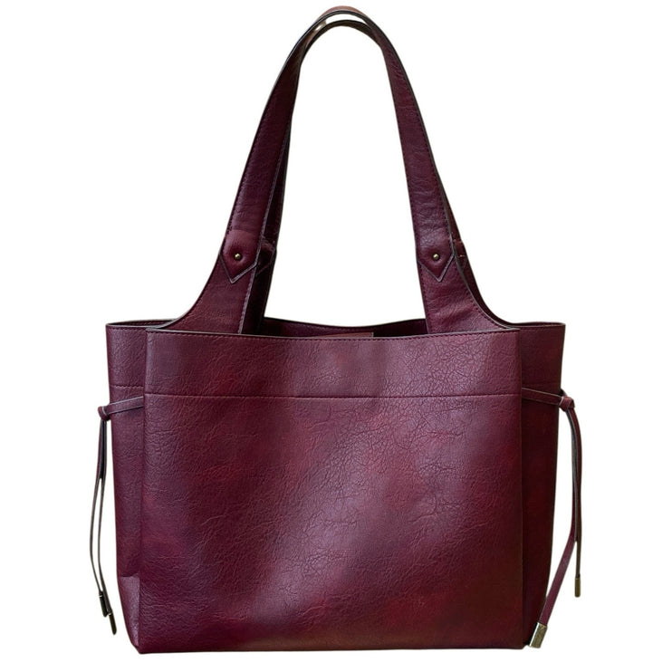 Women's Red Burgundy Faux Leather Vegan Shoulder Tote Bag Handbag Size OS