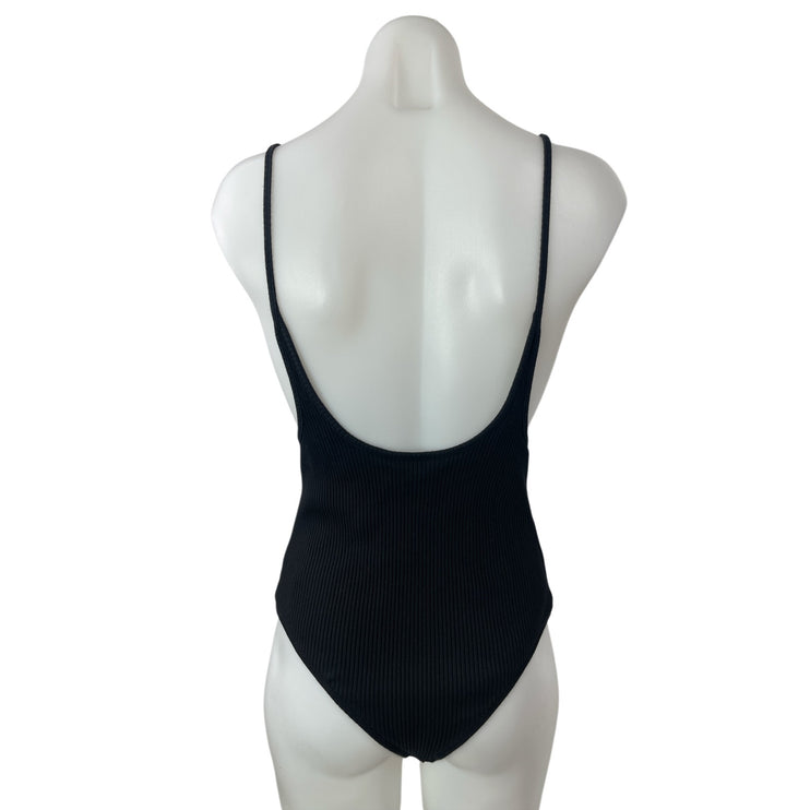 By The Way Women's Black Ribbed Sleeveless Square Neck Cami Tank Bodysuit Top L