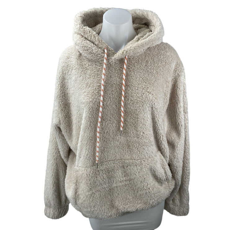 Zaful Women's Beige Faux Fur Teddy Fuzzy Hoodie Hooded Sweater Sweatshirt Top S