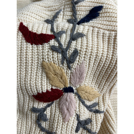 Lola Cream Floral Embroidered Crew Neck Long Sleeve Sweatshirt Sweater Top M/L