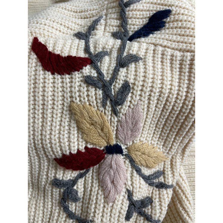 Lola Cream Floral Embroidered Crew Neck Long Sleeve Sweatshirt Sweater Top M/L