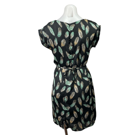 ARW 51 NYC Black Feather Short Sleeve Graphic Tie Waist A Line Mini Dress Size 4