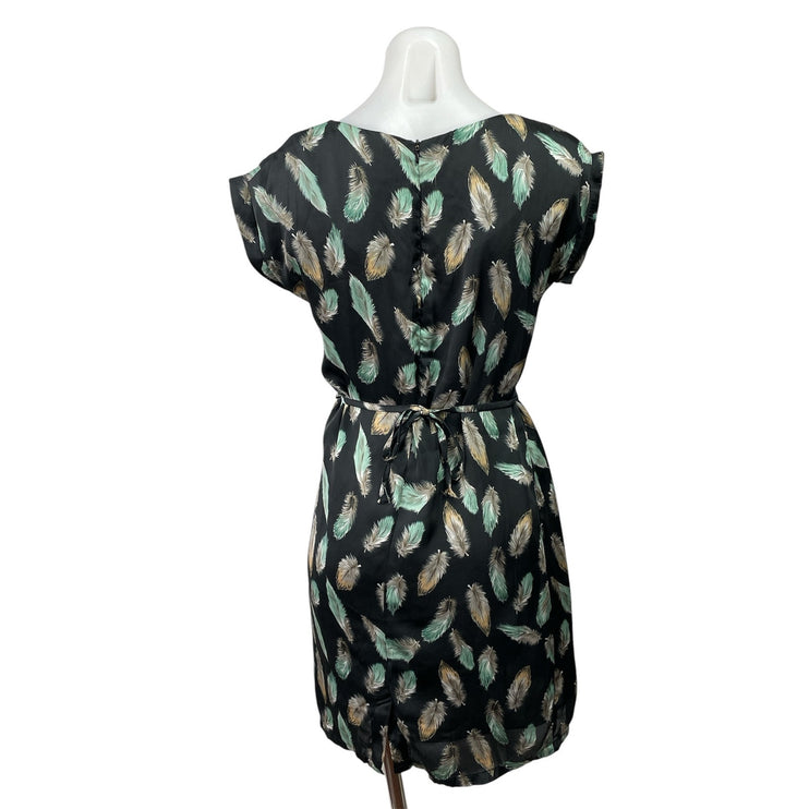 ARW 51 NYC Black Feather Short Sleeve Graphic Tie Waist A Line Mini Dress Size 4