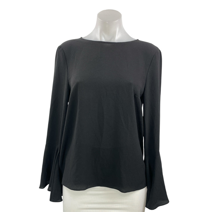 WAYF Women's Black Long Bell Sleeve Tie Knot Boat Neck Knit Blouse Top Size 8
