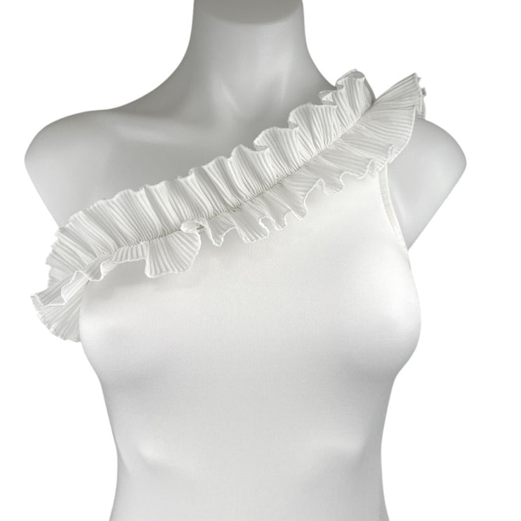 H&M Women's White One Shoulder Ruffle Stretch Sleeveless Bodysuit Top Size XS