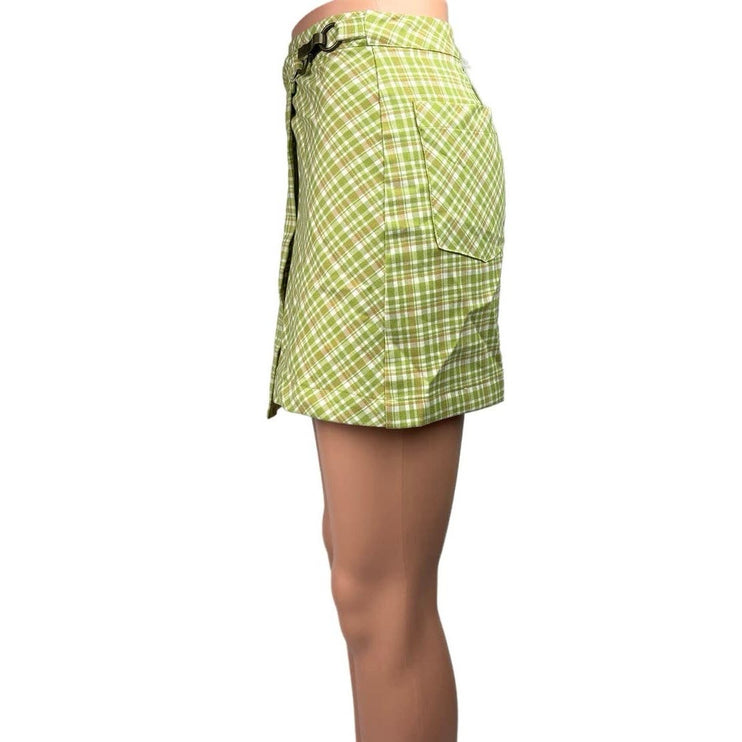 Urban Outfitters NWT Green Plaid Checkered Wrap Buckle Straight Mini Skirt Sz XS