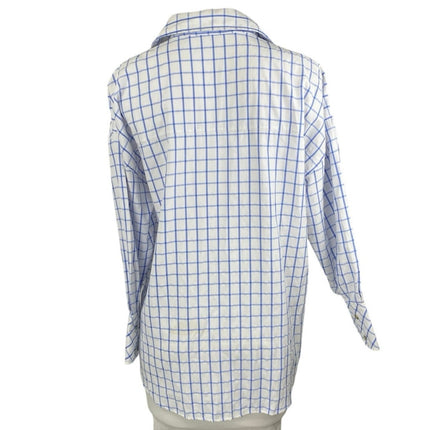 Zara Women's White Blue Checkered Long Sleeve Button Up Oversized Shirt Top XS