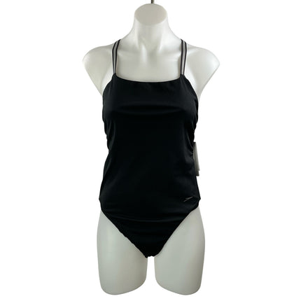 NEW Speedo Black Sleeveless Crisscross Athletic One Piece Swimsuit Swimwear 38