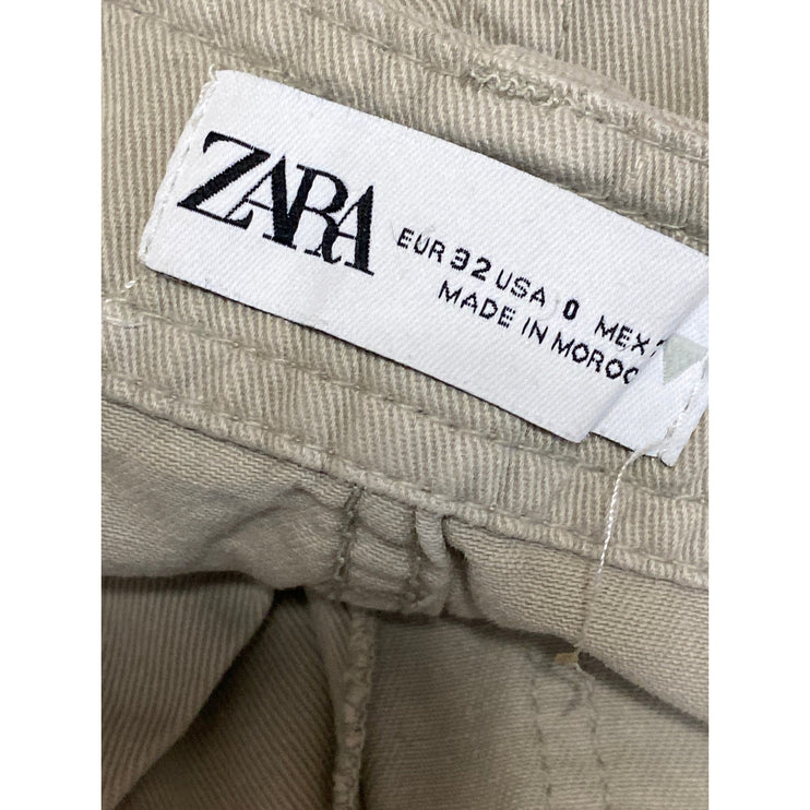 Zara Women's Beige Khaki High Rise Utility Straight Cargo Trousers Pants Size 0