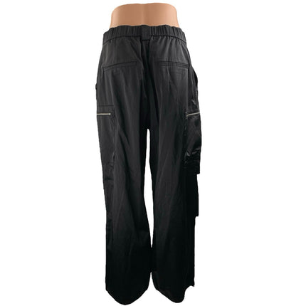 Zara Women's Black Gigh Waisted Zip Up Windbreaker Baggy Wide Leg Cargo Pants M