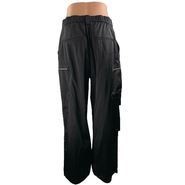 Zara Women's Black Gigh Waisted Zip Up Windbreaker Baggy Wide Leg Cargo Pants M