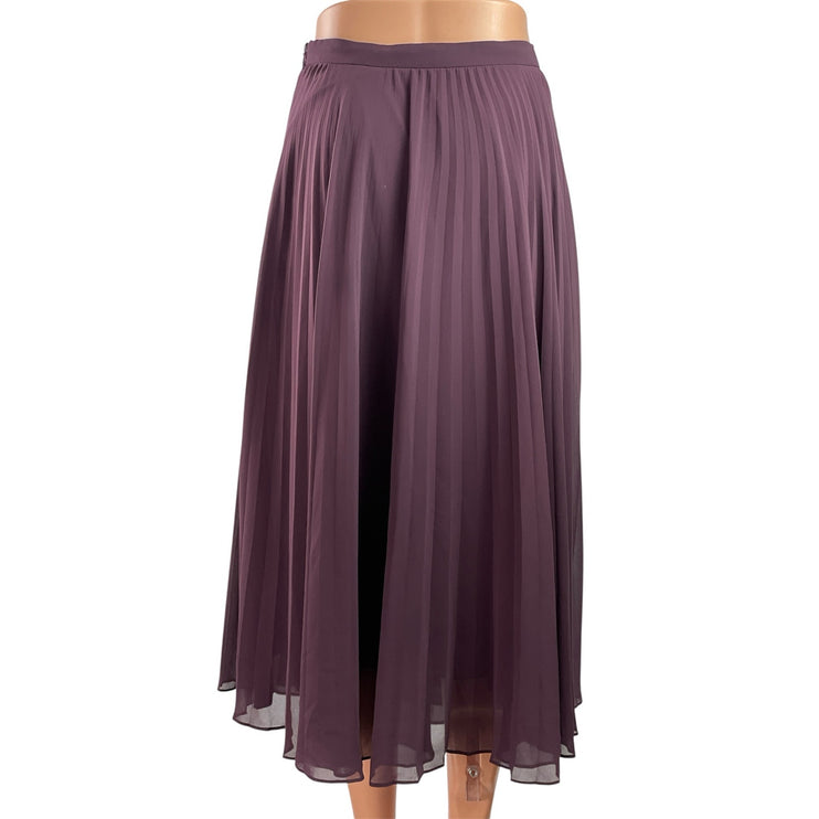 Club Monaco Purple High Rise Elastic Waist Pleated A Line Midi Skirt Size S