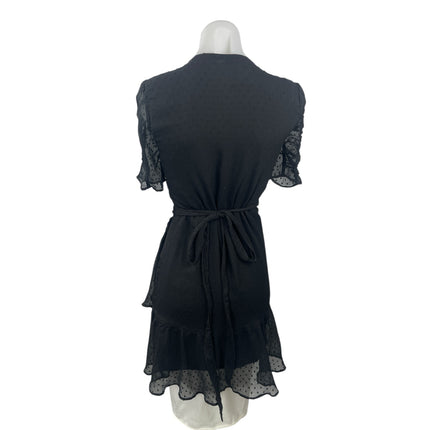 AllSaints Sienna Clip Dot Black Mesh Tulle Ruffle Puff Sleeve Mini Wrap Dress 6