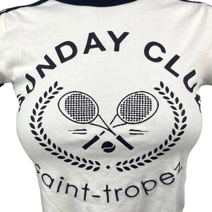 Urban Outfitters White Sunday Club Saint Tropez Fitted Tee T-shirt Crop Top Sz S