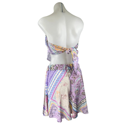 Boohoo Purple Floral Sleeveless Bandana Bandeau Crop Top Shorts 2 Pc Set Size 10