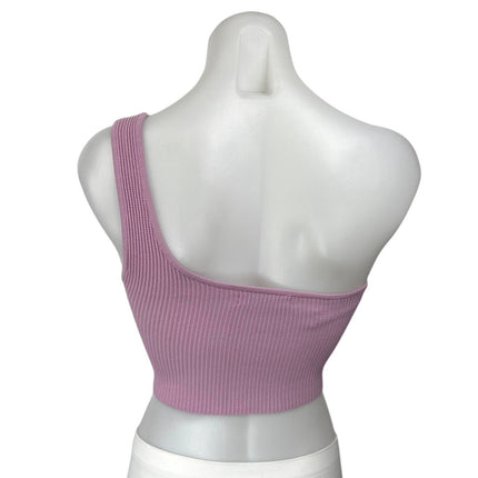 Aritzia Babaton Pink Ribbed Knit One Shoulder Sleeveless Crop Tank Top Size S