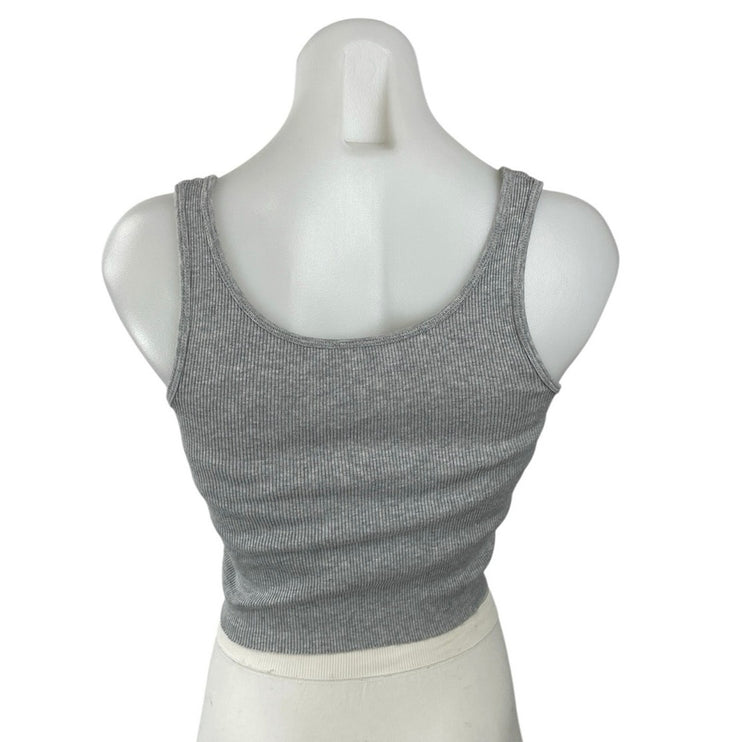 John Galt Saint Barth Women's Gray Ribbed Graphic Sleeveless Crop Tank Top Sz S