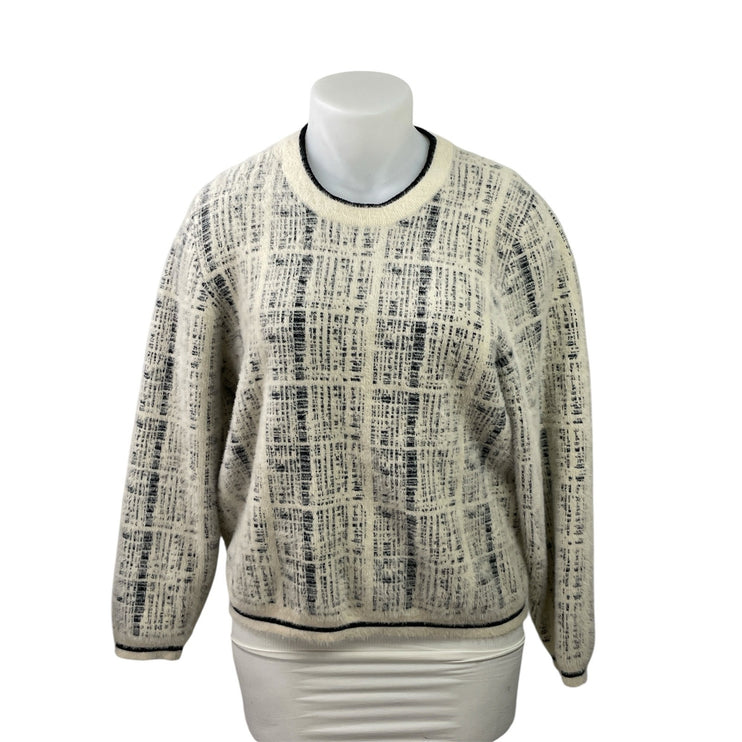 Palila Women Black Cream Crew Neck Long Sleeve Knit Pullover Sweater Top Size XL