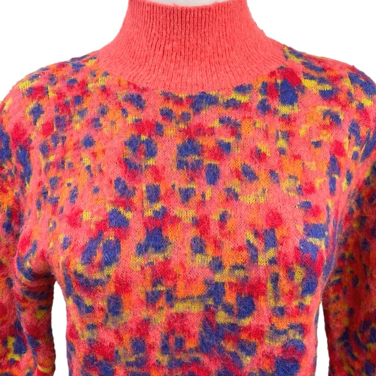 Anthropologie Holly Pink Multicolor Wool Alpaca Animal Print Mock Sweater Top XS