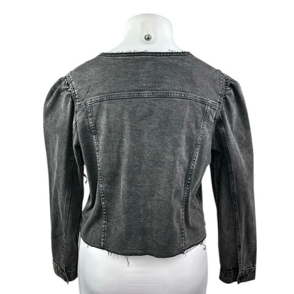 NEW Gap Women's Black Long Puff Sleeve Button Down Denim Jean Jacket Size XL