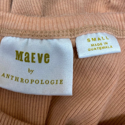 Anthropologie Maeve Tan Ribbed Knit Short Sleeve Crop T Shirt Tee Top Size S